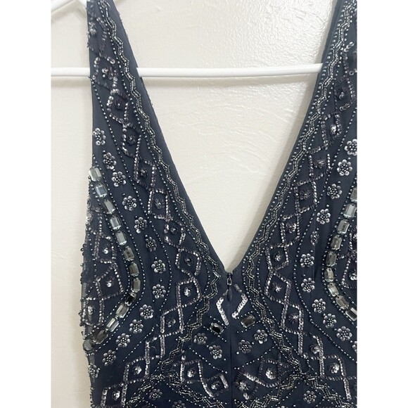 $495 AIDAN MATTOX Navy Embellished Beaded Tulle Formal Dress Gown Size 6 M3020 - Picture 12 of 15
